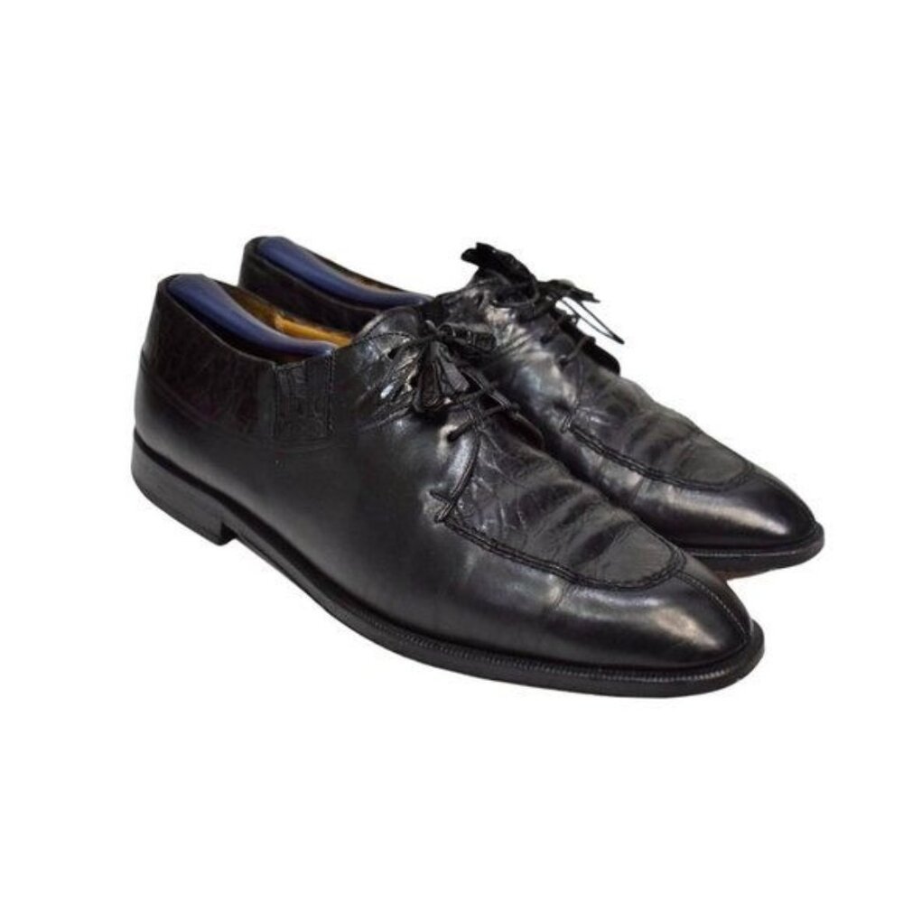 Men's Aventura Black Leather Crocodile Lace-Up Oxford Dress Shoes 8M